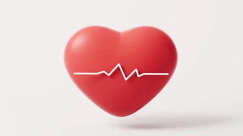 Loop animation of heart shape with ECG graph line, 3d rendering. Vidéo 243633008