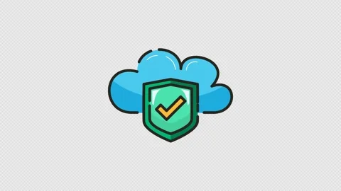Loop animation icon Design of a secure cloud shield in a circle. Alpha channe Stock Footage 314625148