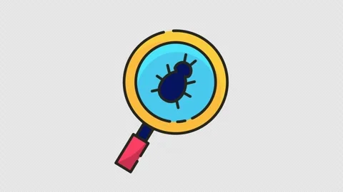 Loop animation icon of Magnifying glass over a bug in a grid. Alpha channel Stock Footage 314625372