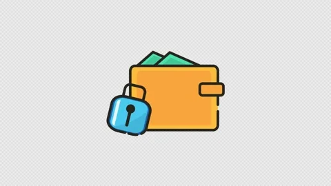 Loop animation icon of a secure wallet with green money. Alpha channel. Stock Footage 314625366