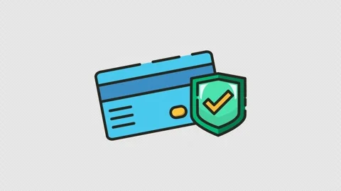 Loop animation icon showing a credit card along with a security shield icon. Stock Footage 314625151