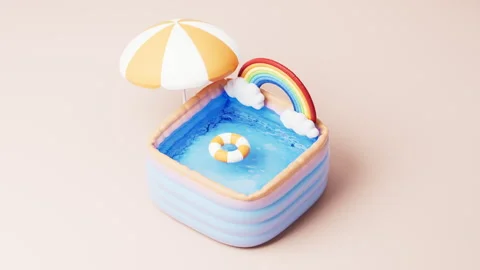 Loop animation of inflatable cartoon style swimming pool, 3d rendering. Stock Footage 283430270