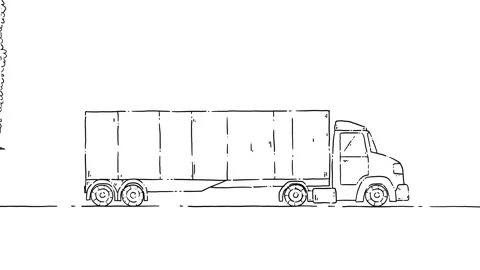 Loop animation. Large truck drives along road past military airfield Stock Footage 310527574
