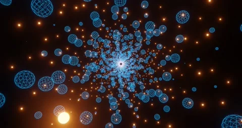 Loop animation of light blue wire sphere and shiny orange sphere. Stock Footage 132051571