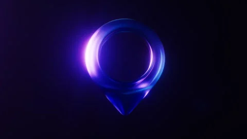 Loop animation of location marker with dark neon light effect, 3d rendering. Stock Footage 272590597