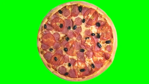 Loop animation of many different pizzas on a green chromakey background Stock Footage 267009888