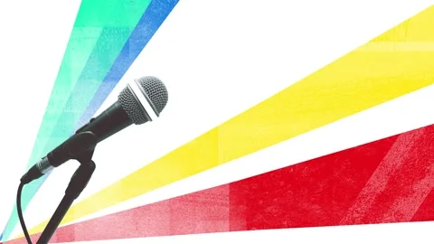 Loop animation. Microphone with curved heart-shaped cable on colorful background Stock Footage 313038642