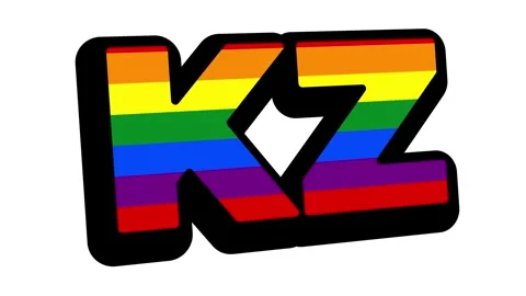 Loop animation with multicolored rainbow LGBT flag in letters KZ on white Stock Footage 323650328