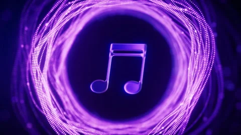 Loop animation of music notes and glowing neon lines, 3d rendering. Stock Footage 319830521