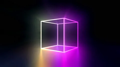 Loop Animation of Neon Cube with Illuminated Glowing Rays Stock Footage 122704423