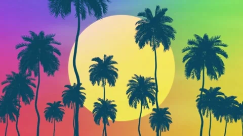 Loop animation of a palm tree landscape at sunset Stock Footage 274811173