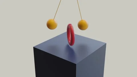 Loop animation pendulum swinging, 3d yellow balls and rotating wheel. Repeated Stock Footage 148138737