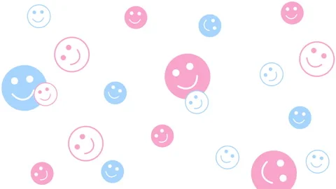 Loop animation of pink and blue smiley faces rotating randomly on white Stock Footage 317347811