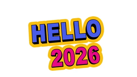 Loop animation of playful 3D HELLO 2026 text rotating with bold comic outline Stock Footage 317203669