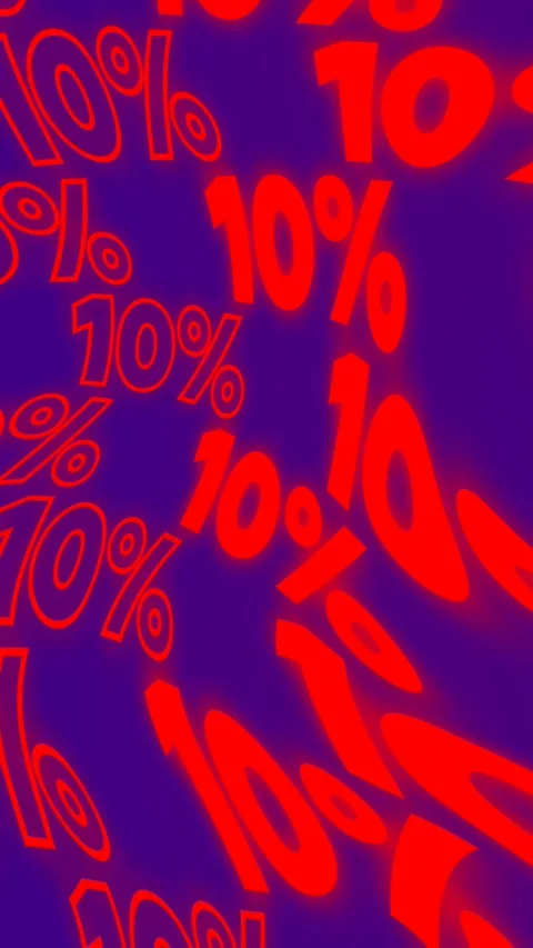 Loop animation. Red glow wavy text 10 % off on blue background Stock Footage 312512602