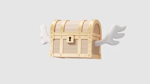 Loop animation of retro treasure box and flying wings on alpha channel, 3d .. Stock Footage 287013046