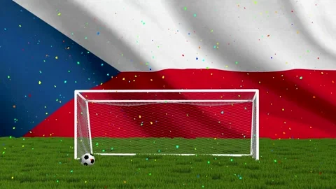 Loop animation of soccer goal with Czech flag background and colorful confett Stock Footage 335860391