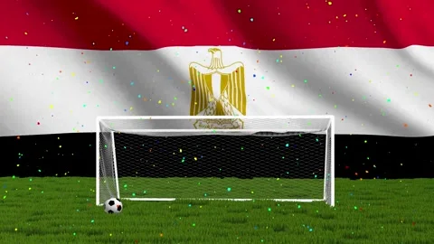 Loop animation of a soccer goal with Egypt flag in background and colorful .. Stock Footage 335860389