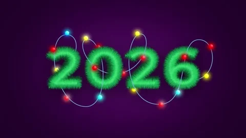 Loop animation with spruce branches in shape of text 2026 with garland Stock Footage 323236452