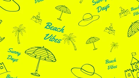 Loop animation of summer beach elements on a bright yellow background Stock-Footage 334793294