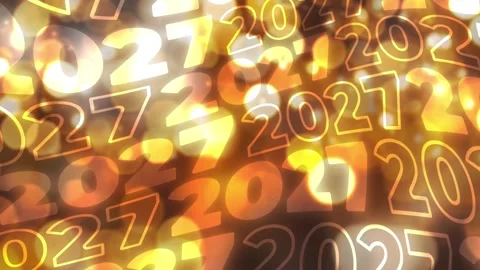 Loop animation. Waving text 2027 on gold bokeh lights Vídeo Stock 348144234