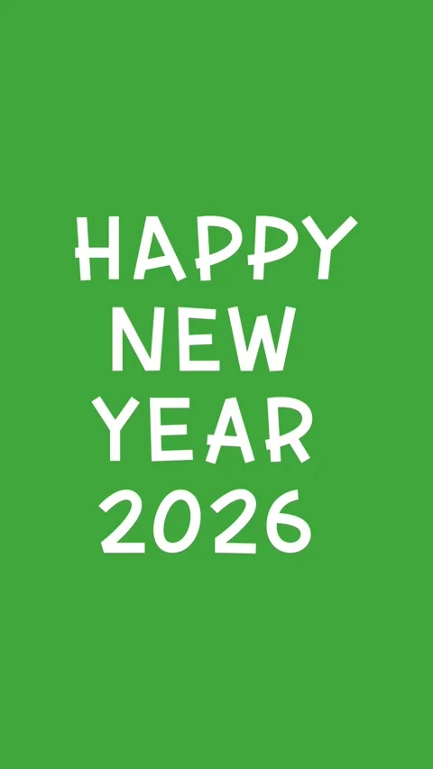 Loop animation with white text Happy New Year 2026 on green background Video stock 323236525