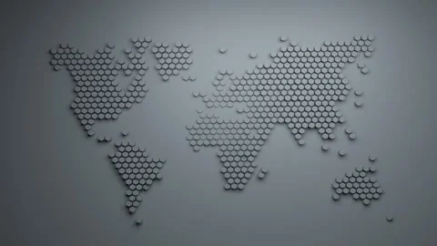 Loop animation. world map consisting of large honeycombs with ripple effect. Stock Footage 130363736