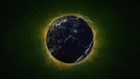 Loop animations. 3D Earth with night lights covered in plexus shapes. Green Stock Footage 120571999