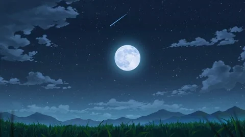 Loop Anime landscape background mountain and starry sky scenery with moon Stock Footage 321715369