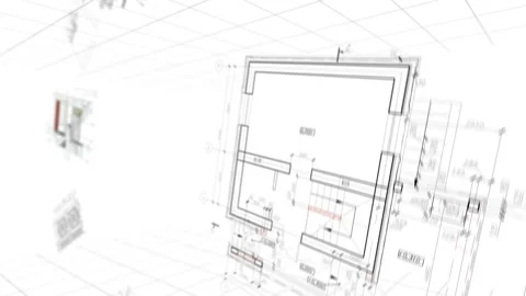 Loop Architectural drawings spinning background Computer graphic Stock Footage 100196417