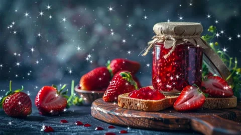 Loop background. Strawberry jam on the bread. Stock Footage 296608475