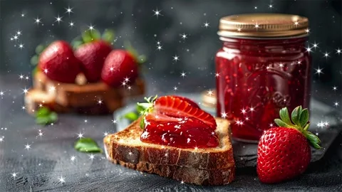 Loop background. Strawberry jam on the bread. Stock Footage 296608578