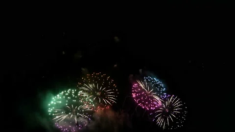 Loop of beautiful real shining firework long shot 49s for celebration background Stock Footage 144682566