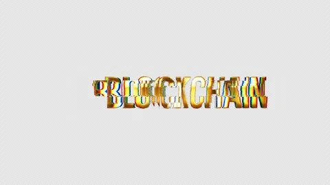 Loop Block Chain glitch gold text effect background Stock Footage 242597759