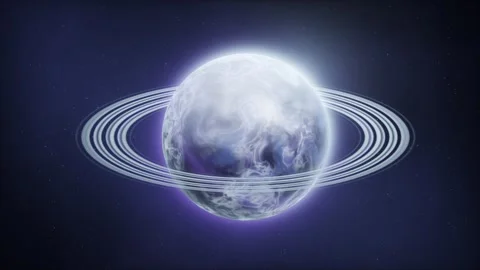 Loop Blue Gas Giant Alien World Rotating in Outer Space Motion Graphic Stock Footage 345809941
