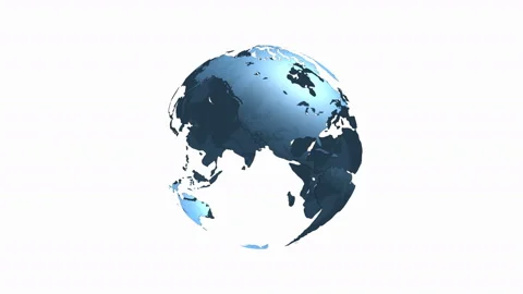 Loop of a blue transparent 3D world globe turning Stock Footage