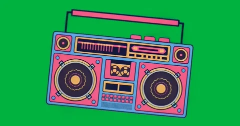 On loop boombox tilting right left, pulsing glow to highlight neon design on Vidéo 317363202