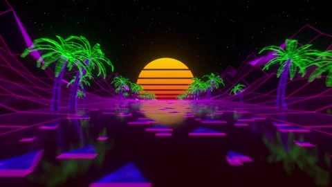 Loop Bright Retrowave Syntwave Road Stock Footage 304755665