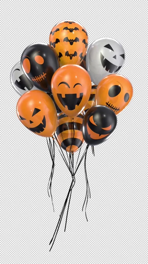 Loop Bunch of balloons with Halloween texture with alpha channel Stock Footage 284747867