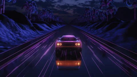 Loop Car and background neon retro wave 80s style Stock Footage 256184347