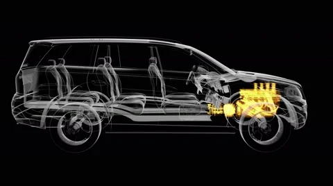 Loop car rotate. visible engine and gear transmission Stock Footage 68933825