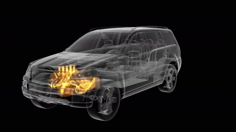 Loop car rotate. visible engine and gear transmission Stock Footage 69047171