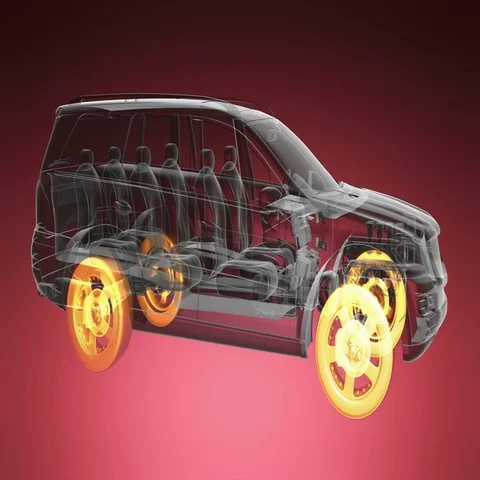 Loop car rotate. visible engine and gear transmission. wheels with glow Stock Footage 69517671