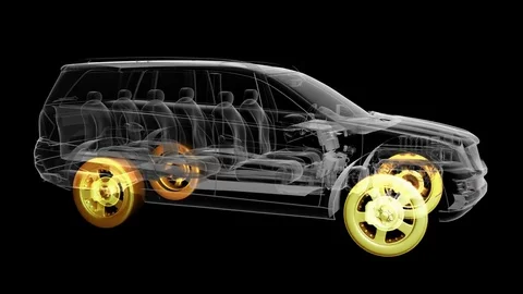 Loop car rotate. visible engine and gear transmission. wheels with glow Stock Footage 69994821