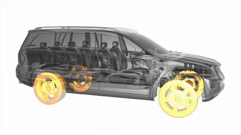 Loop car rotate. visible engine and gear transmission. wheels with glow Stock Footage 70299342