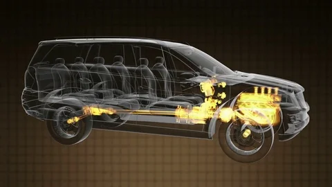 Loop car rotate. visible engine and gear transmission Stock Footage 70299869