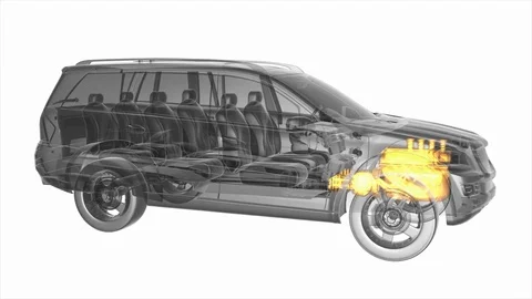 Loop car rotate. visible engine and gear transmission Stock Footage 70300274