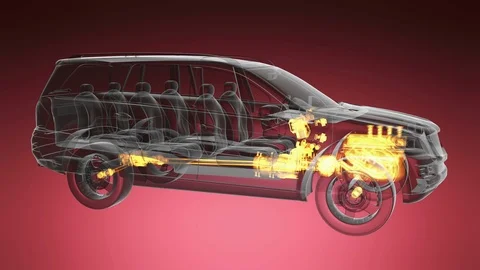 Loop car rotate. visible engine and gear transmission Stock Footage 70619033