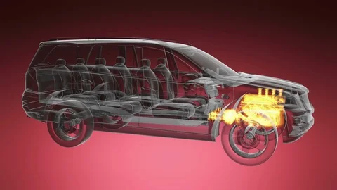 Loop car rotate. visible engine and gear transmission Stock Footage 70619179