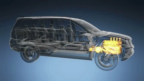 Loop car rotate. visible engine and gear transmission Stock Footage 70619350